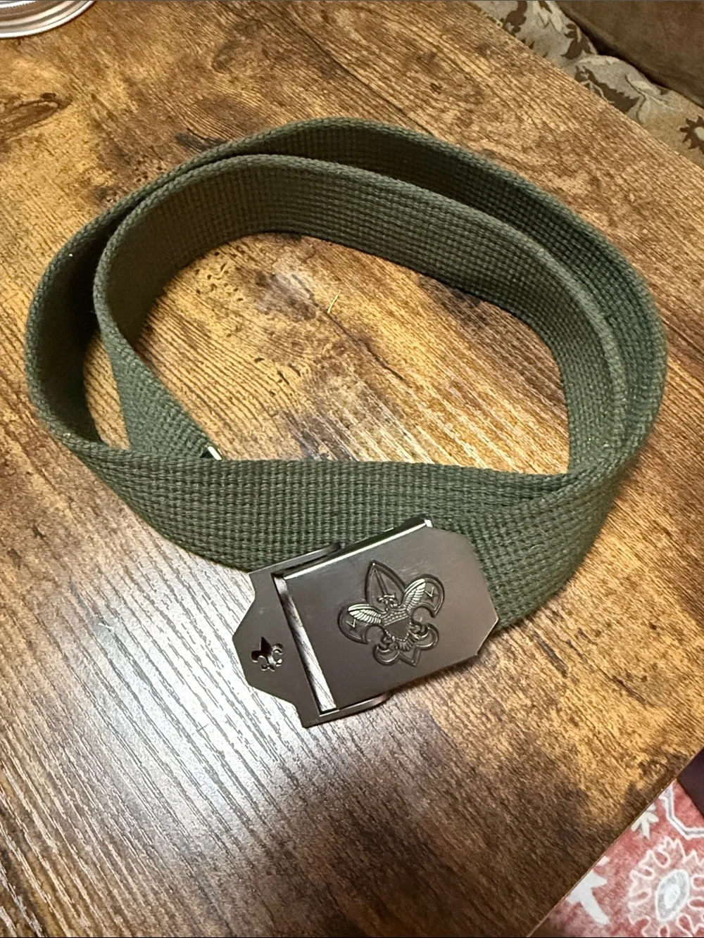 Boy/Girl Scout Olive Green Belt with Fleur-de-Lis Buckle